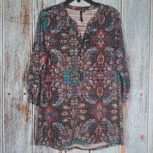 Cathy Tunic Sheer Striped Boho Aztec size small